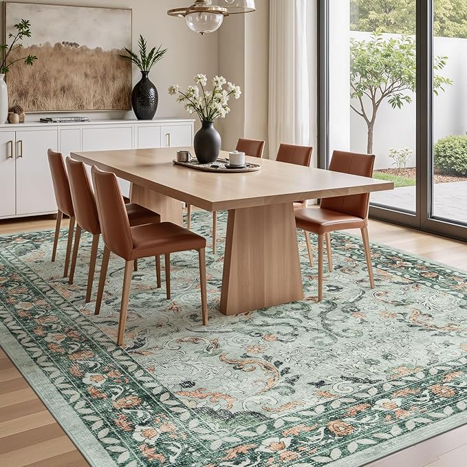 Lofus 8x10 Area Rug for Living Room,Sage Green Washable Area Rugs with Non-Slip Backing,Soft Boho Carpets for Bedroom Dining Room Home Office Indoor Nursery
