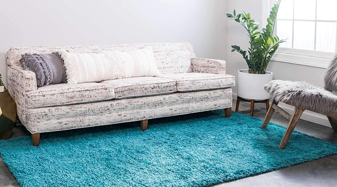 Unique Loom Solid Shag Collection Area Rug (9' x 12' 2" Rectangle, Deep Aqua Blue)