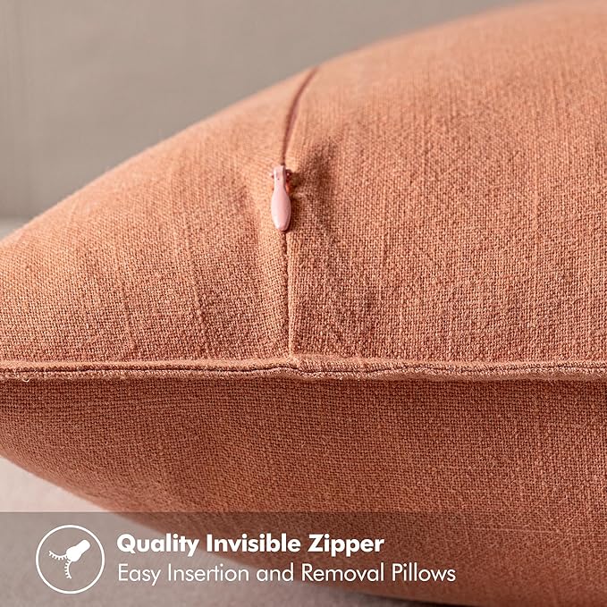 MIULEE Decorative Linen Pillow Covers 18x18 Inch Coral | Boho Farmhouse Neutral Couch Throw Pillows for Bed, Pack of 2 Accent Modern Pillowcases, Sofa Livingroom Home Decor