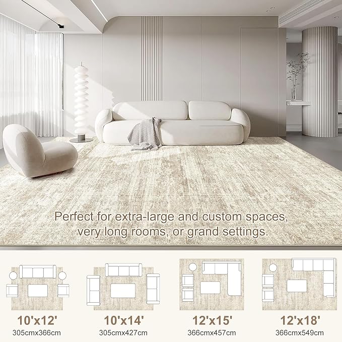 UERMEI 10x12 Area Rug Living Room Rugs - Washable Neutral Modern Abstract Soft Thin Rug Indoor Floor No Slip Rug Carpet for Bedroom Under Dining Table Home Office Decor - Beige/Brown