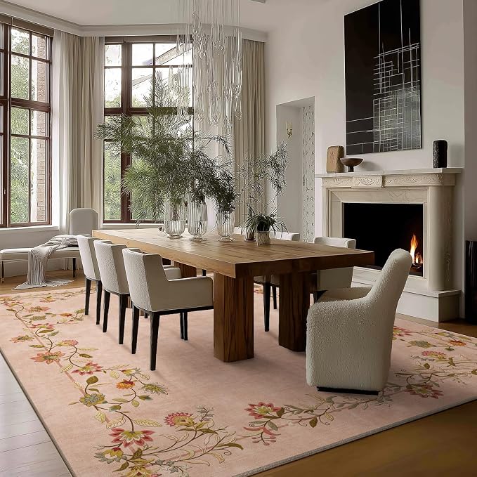 10x14 Area Rugs for Living Room: Washable Rug Stain Resistant Non Slip Low Pile Faux Wool Ultra Soft Lightweight Large Rugs for Bedroom Dining Room Under Table Rug Farmhouse Nursery Home Office