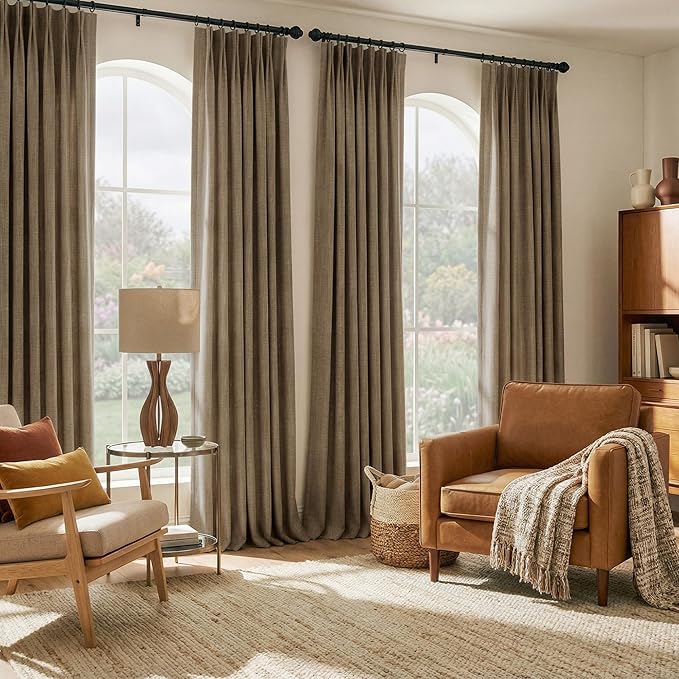NICETOWN Hazelnut Brown Linen Curtains 96 inches Long Pinch Pleated - Room Darkening Sun Protection Thick Drapes for Living Room & Quiet Bedroom, Modern Home Decor, 40" Wide (2 Panels)