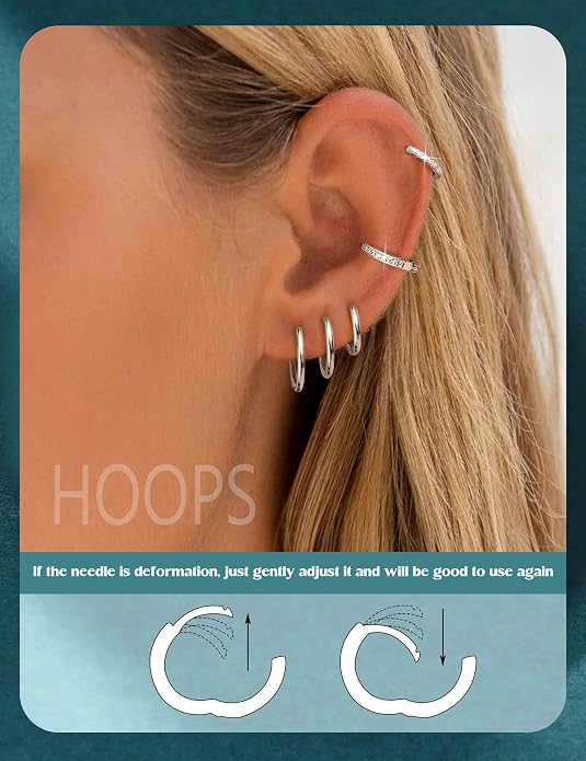 LOLIAS 14K Gold Plated Flat Back Earrings - Hypoallergenic Surgical Stainless Steel Stud Hoop Earrings for Women Girls Cute Stud Earring Set Small Huggie Hoops Cartilage Earring Stacks
