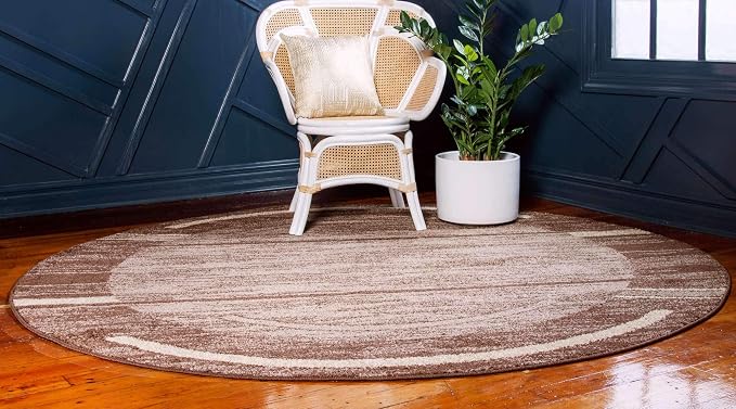 Unique Loom Autumn Collection Modern Contemporary Casual Abstract Area Rug (Brown/ Beige Border, 3 ft 3 in Round)