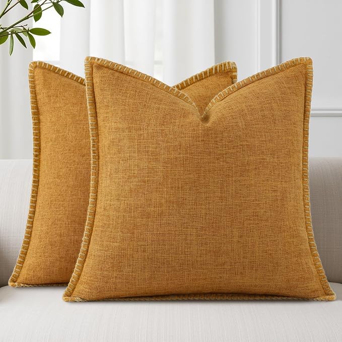decorUhome Bronze Faux Linen Outdoor Throw Pillow Covers 16x16 Set of 2 | Fall Decorative Textured Neutral Modern Farmhouse Pillow Covers with Stitched Edge for Couch Sofa Bed Living Room