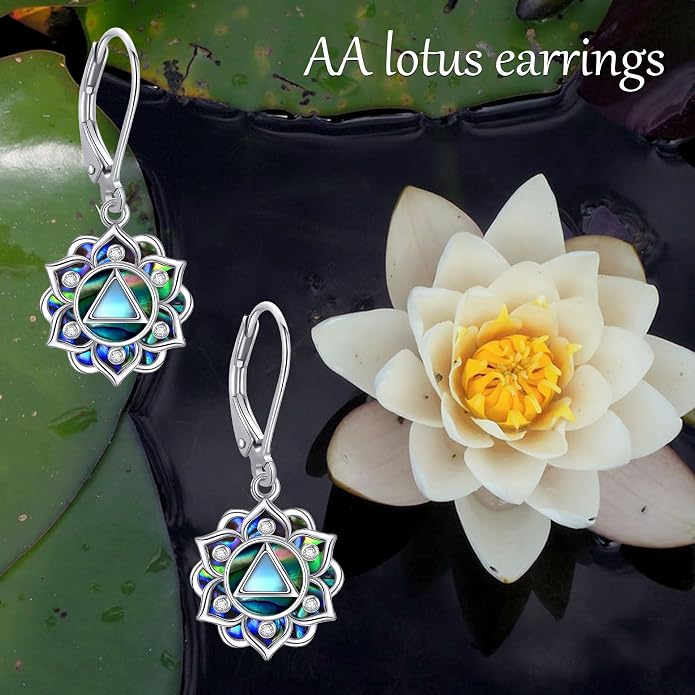 Lotus Earrings Sterling Silver Lotus Flower Dangle Drop Earrings Yoga Jewelry Gifts for Women