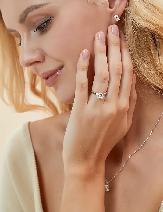 EAMTI 1.5CT 925 Sterling Silver Engagement Rings Round Cut Solitaire Cubic Zirconia CZ Wedding Promise Rings for Her Wedding Bands for Women Size 3-11