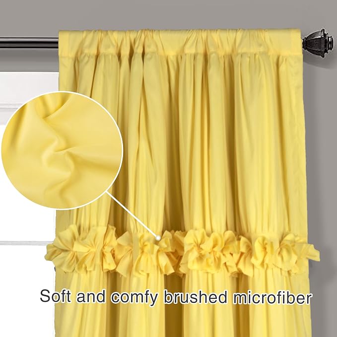 Homechoice Decor Blackout Window Curtains Bright Yellow, 54"W x 84"L(Pair) | Boho Ruched Thermal Insulated Window Treatments with 3 Rows of Butterfly Flowers, Rustic Rod Pocket Drapes (LQ-30)