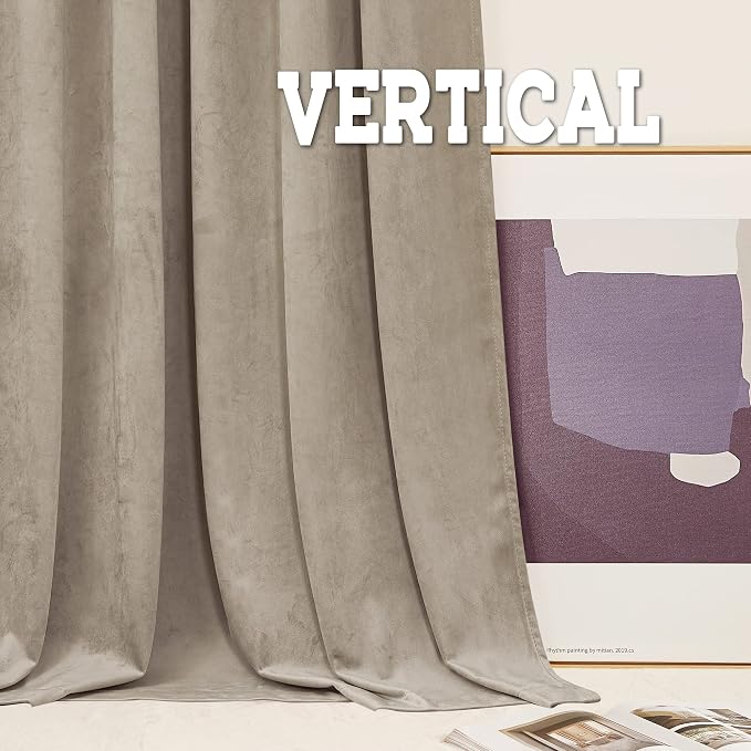 RYB HOME Camel Beige Velvet Curtains for Bedroom Living Room, Thermal Insulated Privacy UV Heat Blocking Luxurious Soft Rod Pocket Back Tab Drapes for Nursery, 52" W x 92" L, 2 Panels