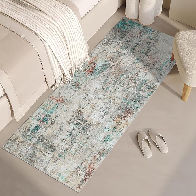 ROYHOME Modern Abstract 2x10 Runner Rug Washable Non Slip Stain Resistant Rug for Hallway Kitchen Bedroom Non Shedding Low Pile Indoor Floor Cover,Colorful