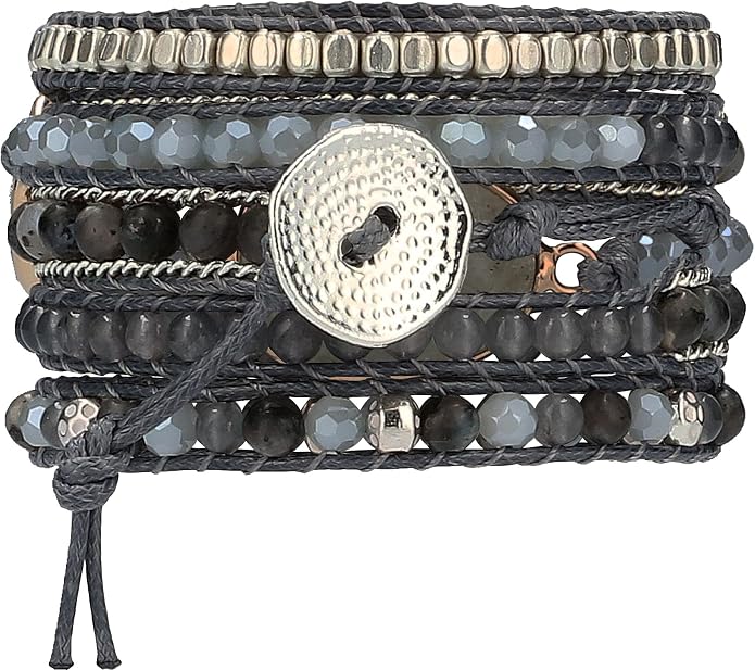 Bracelet for Women – Handmade Vegan Boho Natural Stone Layered Bracelet, Thailand Bohemian Stackable Beaded Wrap Bracelets, Summer Hippie Bracelet Stack, Fashion Jewelry Gifts