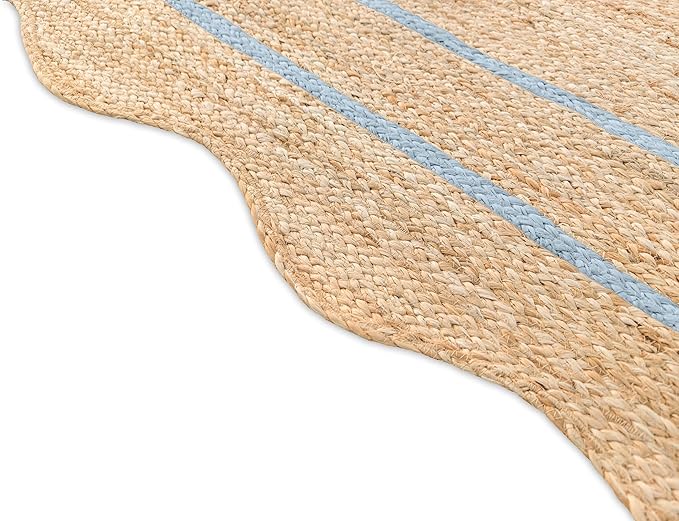 Wave Scalloped Natural Jute Runner, Gray (6'x9'): Boho Farmhouse Entryway Scallop Rug