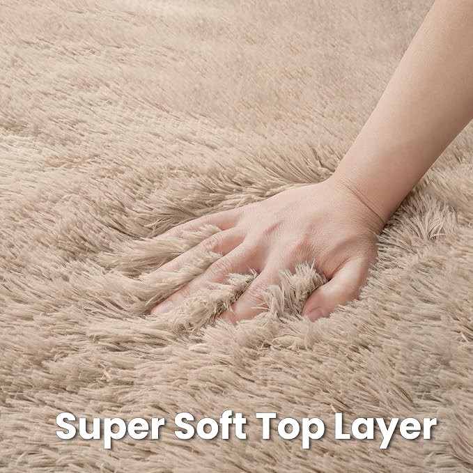 Beige Round Fluffy Rug 6ft,Soft Bedroom Circle Rugs Mats for Kids Girls Nursery Room,Washable Plush Shaggy Indoor Non Slip Rug for Bedside Living Room Bedroom Circular Carpet,Home Decor Aesthetic