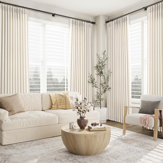 Aersas Natural Pinch Pleat Linen Curtains 96 Inch Length 2 Panels Set for Bedroom Dining Room Semi Sheer Linen Boho Farmhouse Neutral Window Curtains 96 Inches Long for Living Room Nursery 70x96