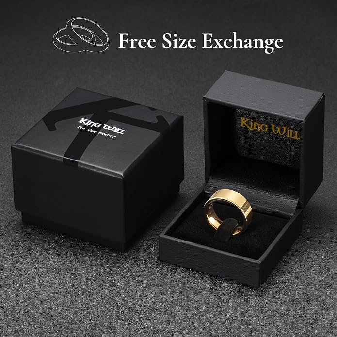 King Will Basic Gold/Rose Gold/Brown Plated Tungsten Wedding Band for Men/Women, 2mm/4mm/6mm/8mm/10mm/12mm Width Band Rings, Pipe Cut Matte Brushed Finish Cigar Band Ring Comfort Fit