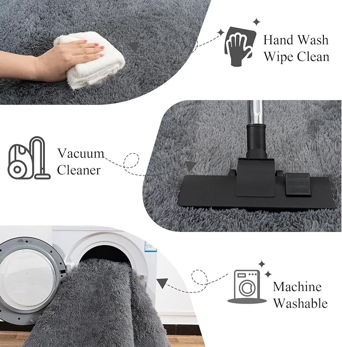 Large Area Rugs for Living Room Bedroom 5x7 Grey Fluffy Shag Rugs | Ultra Soft Shaggy Plush Fuzzy Modern Indoor Throw Floor Carpet for Kids Girls Boys Dorm Nursery Home Decor Aesthetic