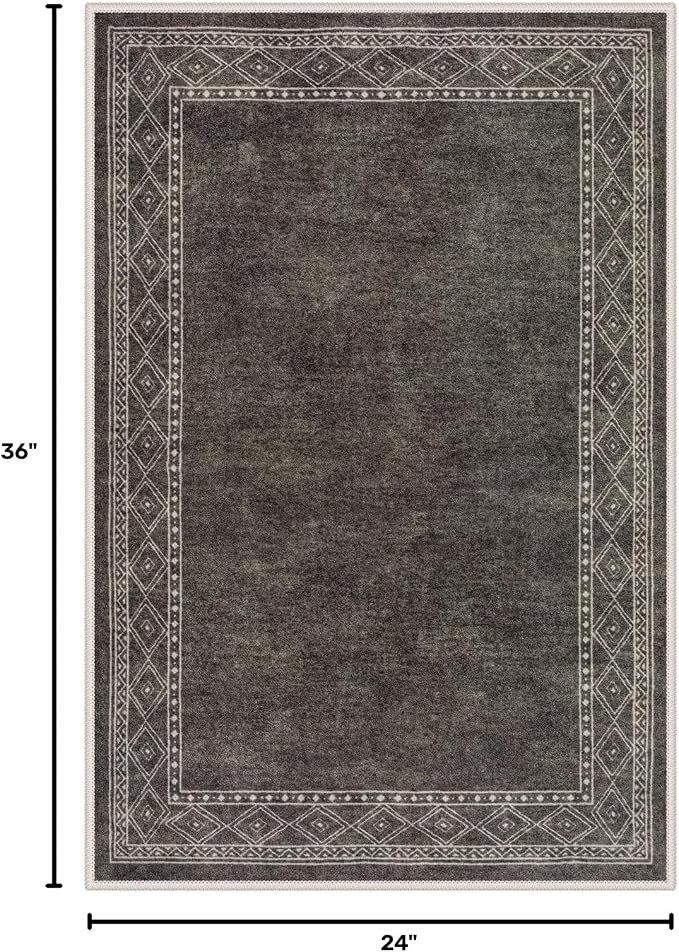 Lahome Modern Bordered Kitchen Rugs Non Slip Washable, 2x3 Rugs for Entryway Ultra-Thin Soft Door Mat Indoor Entrance Rubberback Throw Carpet for Bathroom Bedroom Front Door(2x3ft,Brown)