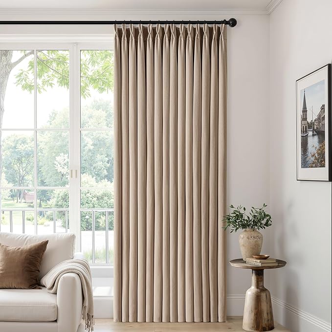 MIULEE Pinch Pleated Thick Linen Curtains 90 Inch 4 Panels Set Back Tab Memory Trained Pinch Pleat Semi Sheer Light Filtering Privacy Curtain Let Light in Window Drapes for Living Room Bedroom Taupe