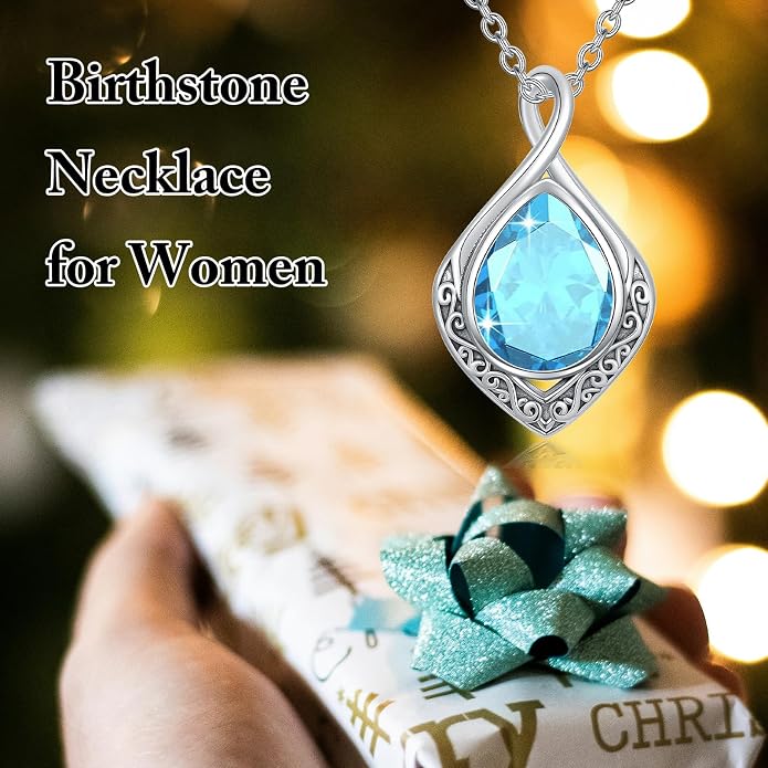 PELOVNY Celtic Knot Necklaces for Women 925 Sterling Silver Gemstone/Birthstone Teardrop Infinity Necklace Irish Celtic Pendant Jewelry Gifts for Mom Daughter Wife