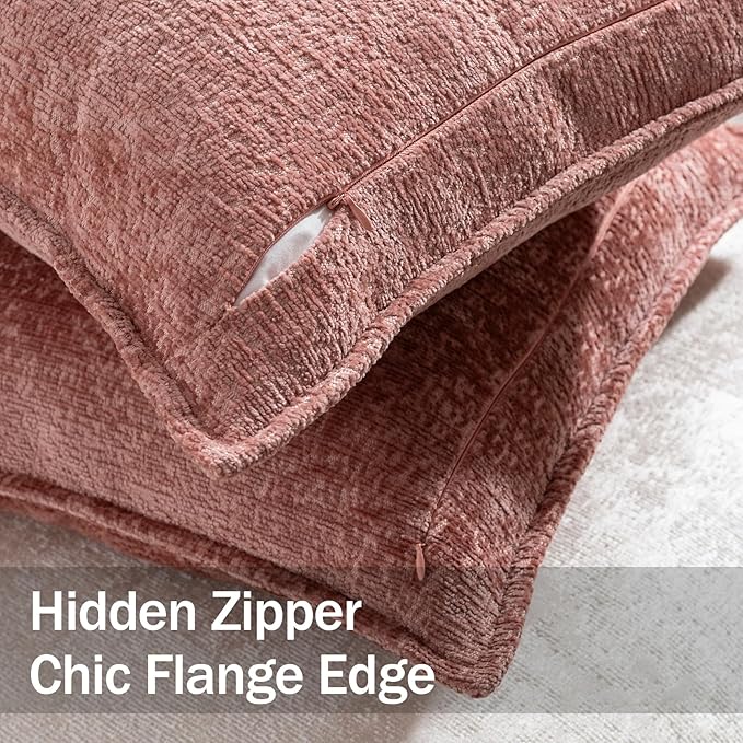 DEZENE Pack of 2 Dusty Pink Decorative Throw Pillow Covers 22x22 Cozy Soft Chenille Accent Vintage Square Couch Pillow Covers for Home Decor Bed Sofa Living Room