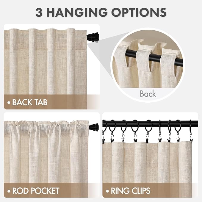 MIULEE Thick Linen Curtains, 42Wx72L, Cream Ivory Semi Sheer Linen Textured | Light Filtering Window Privacy Drapes with Back Tab Rod Pocket for Farmhouse/Living Room/Bedroom, Set of 2