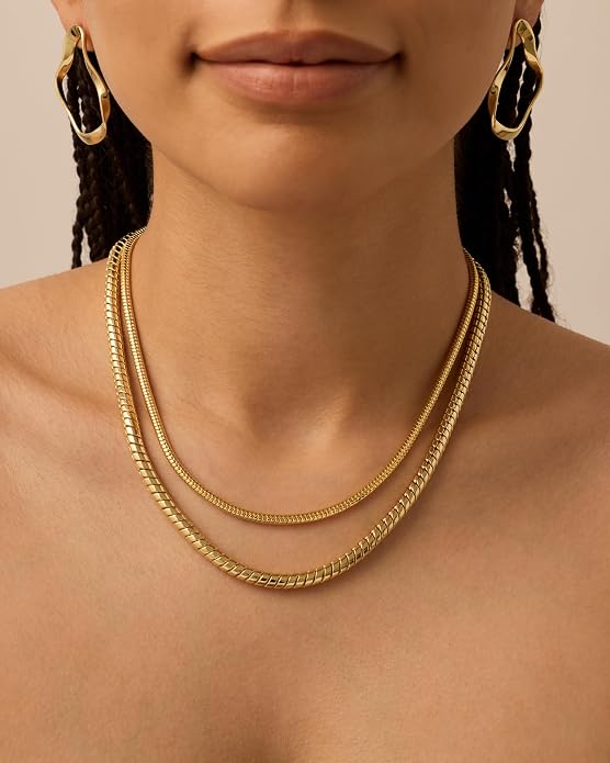 PAVOI 14K Gold Plated Chunky Chain Choker Necklaces for Women | Gold Statement Graduated Link Chain Necklace | Bold Oval Link Barbell Links Paperclip Chains