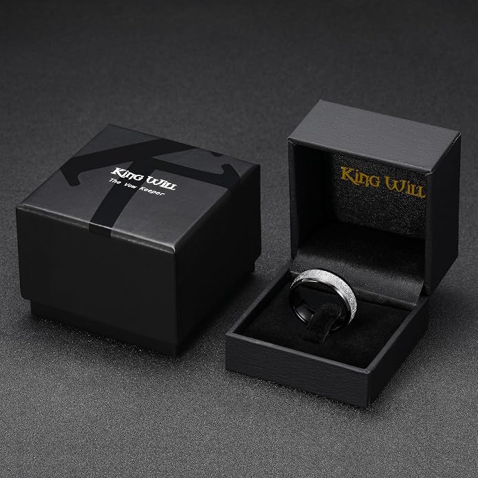 King Will Tungsten Rings for Men Meteorite Carbon Fiber Wood Inlay Mens Wedding Engagement Band Domed Polished