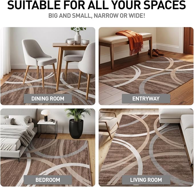 Rugshop Wavy Circles Modern Non-Shedding Area Rug Brown 7'10" x 10'2"