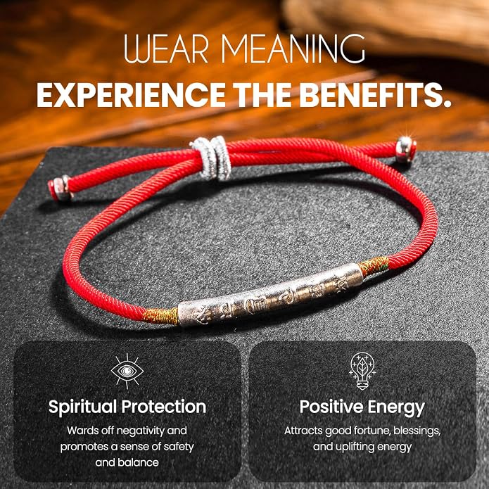 Buddha & Karma Tibetan Red String Bracelet - Handmade Buddhist Lucky Charm for Protection, Good Fortune & Positive Energy - Spiritual Bracelet for Men & Women - Adjustable Bracelets for Daily Wear