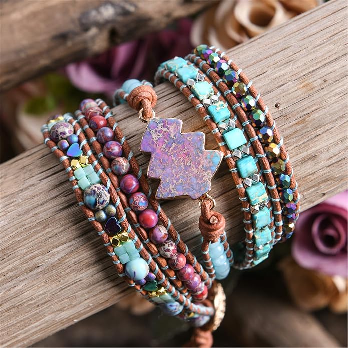 YGLINE Boho Handmade Natural Stone Wrap Bracelets Crystal Beads Bracelet Jewelry