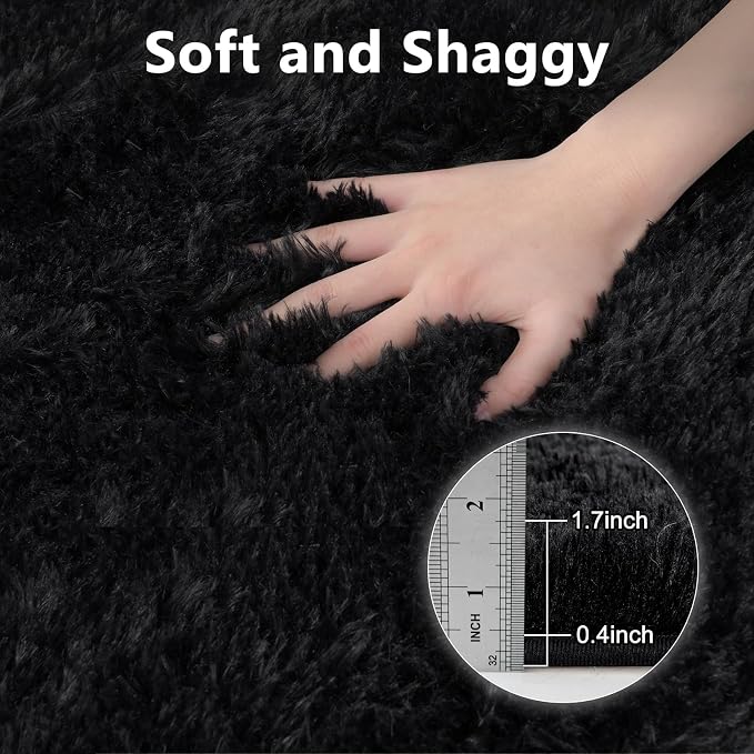 10x14 Extra Large Shaggy Area Rugs for Living Room Decor, Non-Slip Rugs for Bedroom Kids Playroom Dorm Room, High Pile Ultra Soft Carpet, Black