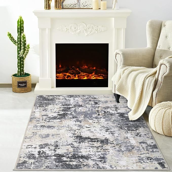 ROYHOME Modern Scalloped Abstract 2x3 Area Rug Non Slip Non Shedding Low Pile Stain Resistant Rug for Entryway Kitchen Bedroom,Black Yellow