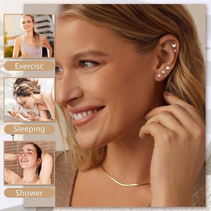 Jstyle 21 Pairs Hypoallergenic Flat Back Stud Earrings for Women Men Surgical Stainless Steel Earrings for Sensitive Ears Cartilage Earring Small Studs Earrings Set Stacks Screw Back Earrings Piercing
