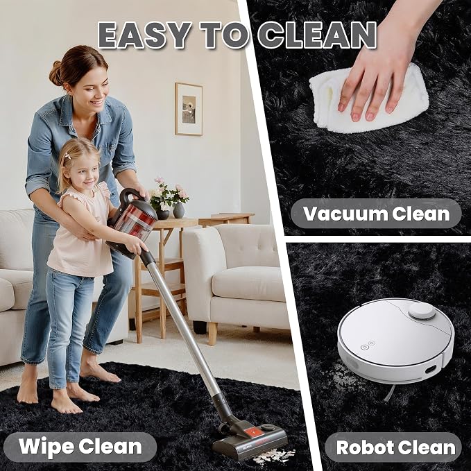 9x12 Area Rugs for Living Room Rug: Soft Fluffy Shag Black Rugs for Bedroom, Non-Slip Large Fuzzy Plush Rug Indoor Floor Carpet for Nursery Kids Boys Girls Room, Dorms, Playroom, Modern Home Decor