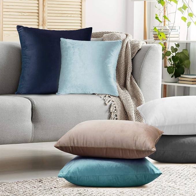 Nestl Throw Pillow Covers, Cozy Velvet Decorative Outdoor Pillow Covers 16x16 Inches, Soft Solid Cushion Covers for Sofa, Bed and Car, Set of 4 - Charcoal Stone Gray