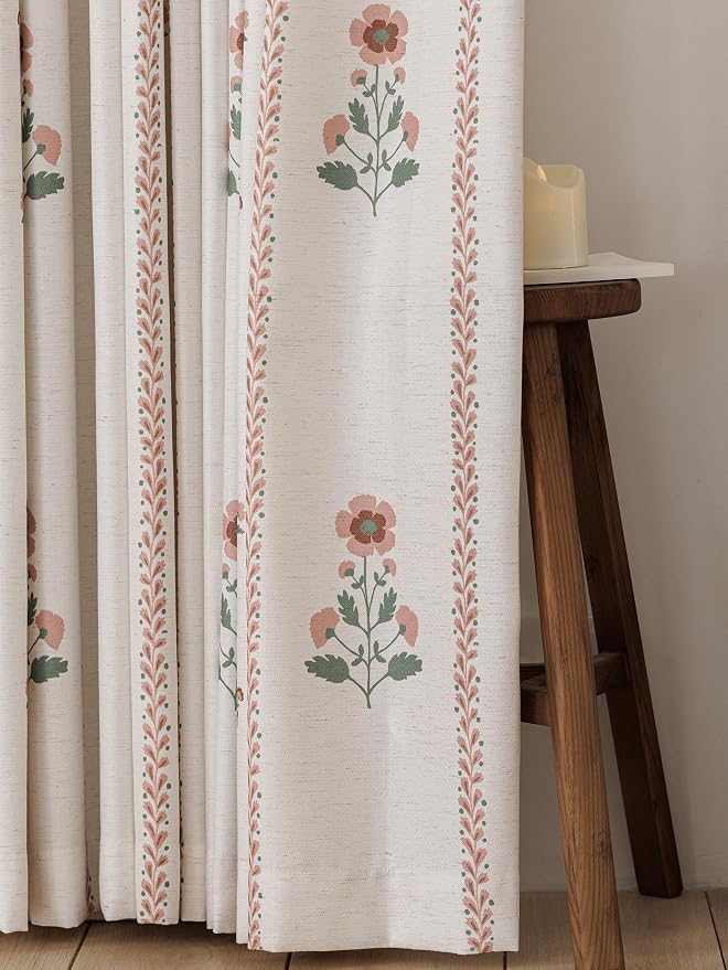 Pinch Pleated Nursery Curtains Luxury Pink Sheer Floral Curtains for Girls Room Bedroom Living Room - 120 Inch Length Modern Farmhouse Floral Printed Drapes with Hooks - 2 Panels Set
