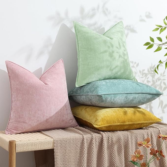 decorUhome Chenille Blush Pink Velvet Throw Pillow Covers 20x20 Set of 2 | Fall Soft Couch Decorative Modern Farmhouse Pillow Cases with Elegant Design for Sofa Bed Living Room Home Decor