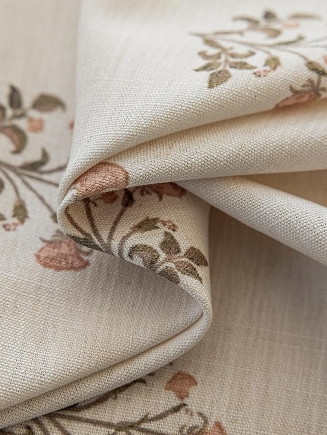 DrapePalette - Linen Blend Pinch Pleated Curtains 84 Inches Long for Living Room, Bedroom, Dining Room, Light Filtering Curtains 2 Panels Set, Modern Floral Printed Design, Beige White, 30" W x 84" L
