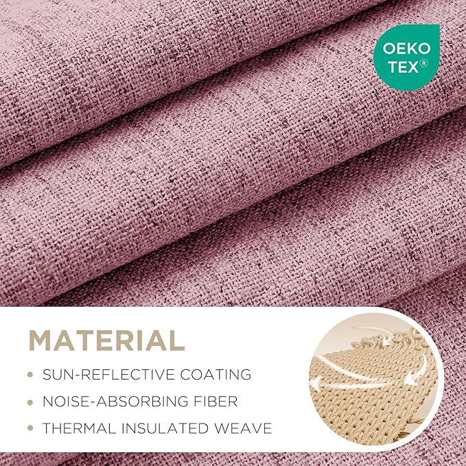 Joydeco Blackout Curtains for Bedroom - 100% Light Blocking 2 Panels Set Pink Drapes 37" W x 90" L, Thermal Insulated Room Darkening Curtains, Linen Textured for Living Room, Rod Pocket & Back Tabs