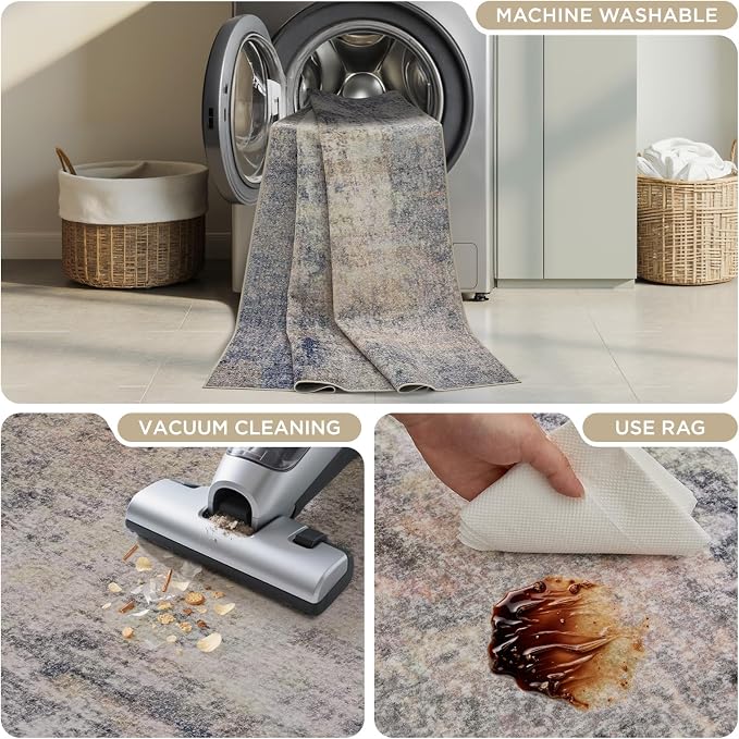 Joydeco 8x10 Area Rugs for Living Room, Non Slip Modern Abstract Machine Washable Rug, Low Pile Stain Resistant Non-Shedding Thin Carpet for Bedroom, Dining Room, Home Office, Pet & Child Friendly