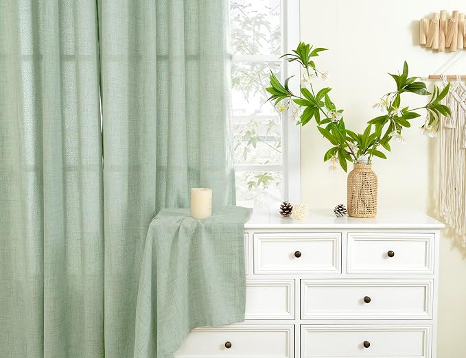 YoungsTex Sage Green Curtains, Linen Drapes 84 Inches Long for Living Room | Light Filtering with Grommet Window Treatments Semi Sheer for Dining Bedroom, 2 Panels, 52 X 84 Inch