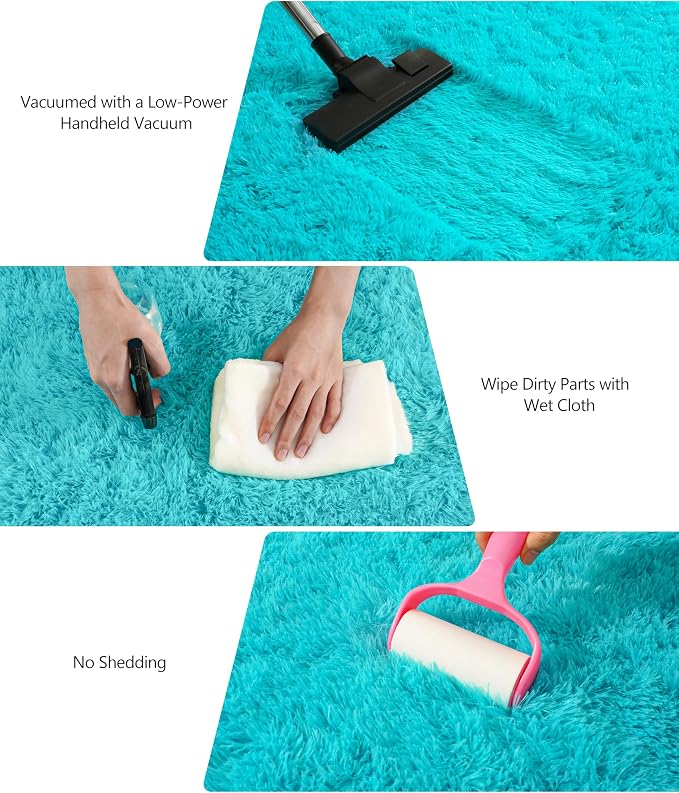 Teal Blue Shag Rug for Bedroom, 4x5.9 Fluffy Area Rugs Living Room | Soft and Comfy, Fuzzy Bedside Carpet for Nursery and Kids Room, Girls, Boys Dorm Home Decor Aesthetic, Upgrade Non Slip