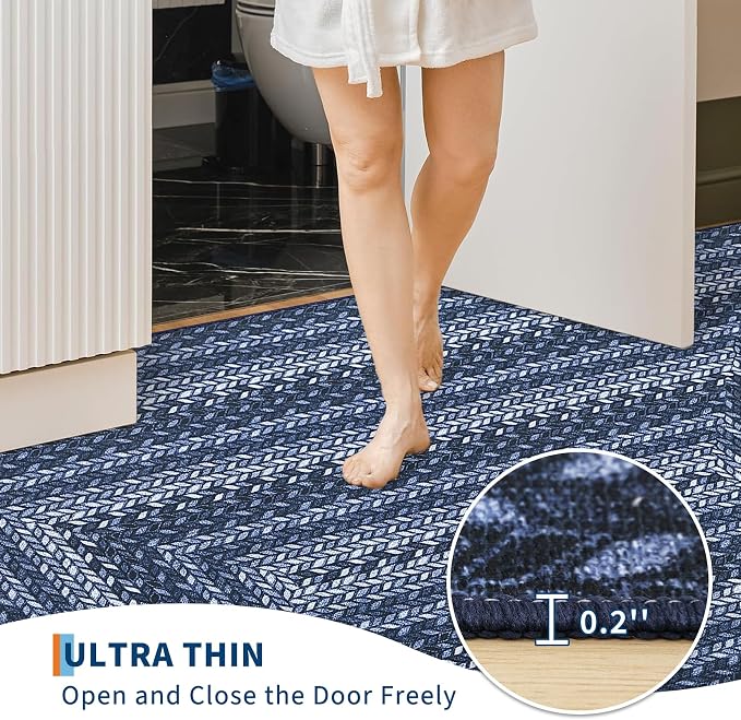 GarveeHome 8x10 Washable Living Room Area Rug Non Slip Braided Rugs | Low Pile Stain Resistant Dining Room Throw Carpet Indoor Outdoor Modern Bordered Area Rugs for Home Decor, Blue