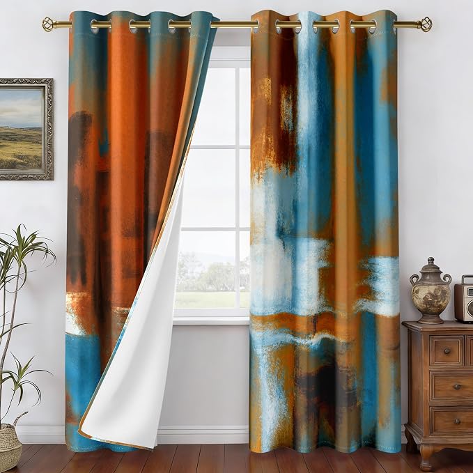 Asuexpect Rust Curtains 2 Panels Abstract Curtain Room Darkening Grommet Window Drapes Modern Decorative Window Treatments for Bedroom Living Room, 52x72 Inches