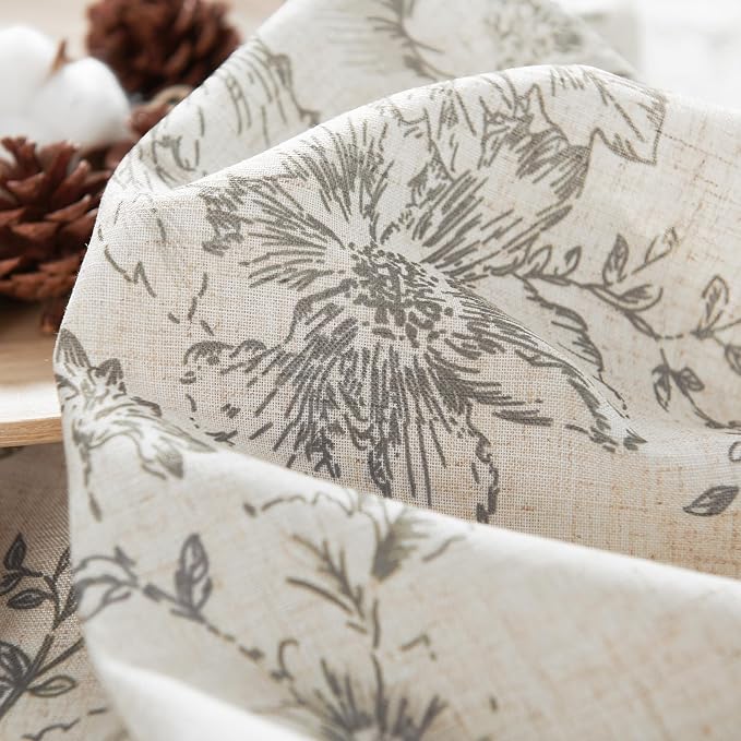 jinchan Grey Floral Linen Curtains 84 Inch Farmhouse Back Tab 2 Panels | Light filtering drapes, semi sheer, farmhouse, cottagecore, rustic, living room, bedroom, rod pocket, window treatment