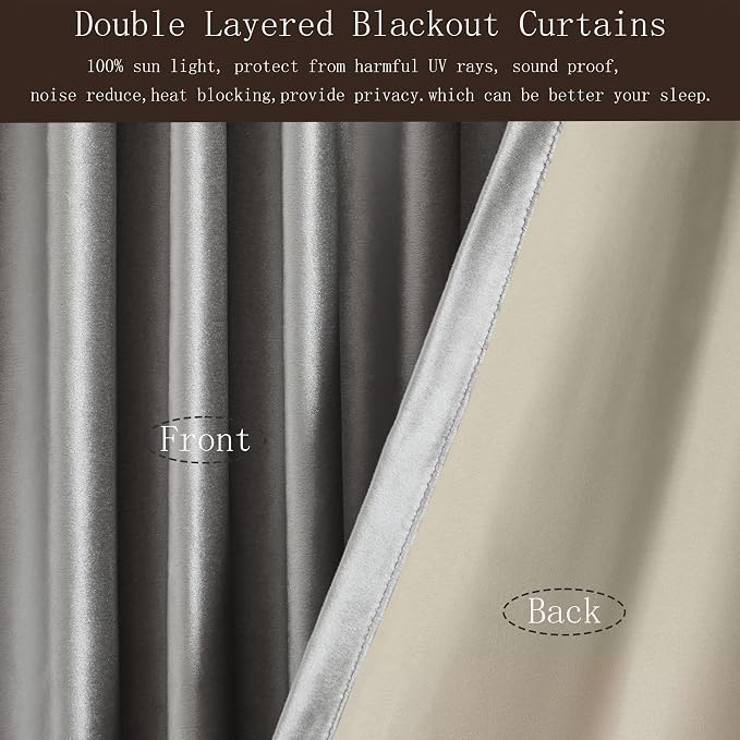 100% Full Blackout Silver Grey Velvet Curtains 108 inch Long for Living Room,Set of 2 Panels Liner Rod Pocket Back Tab Thermal Window Curtains Room Darkening Heavy Decorative Drapes for Bedroom