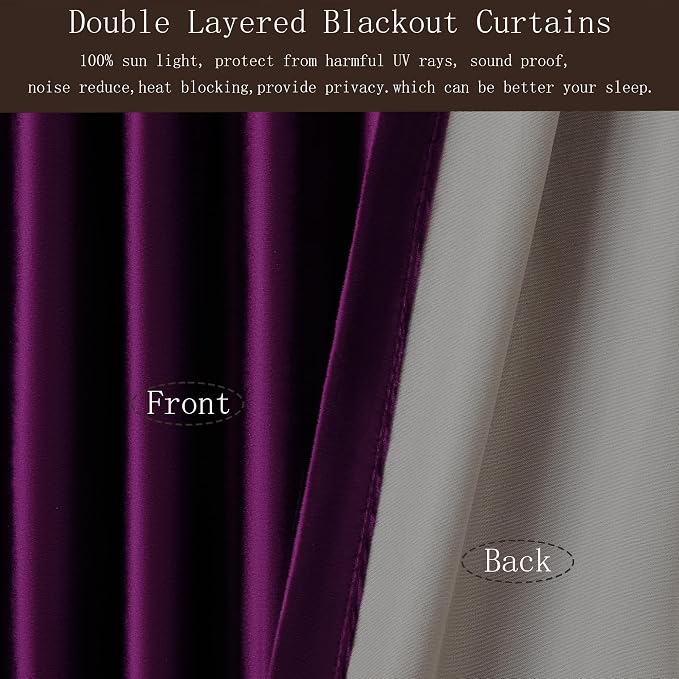 PRIMROSE 100% Full Blackout Purple Velvet Curtains 96 inch Long for Living Room,Set of 2 Liner Rod Pocket Back Tab Thermal Window Curtains Room Darkening Heavy Decorative Curtains Drapes for Bedroom