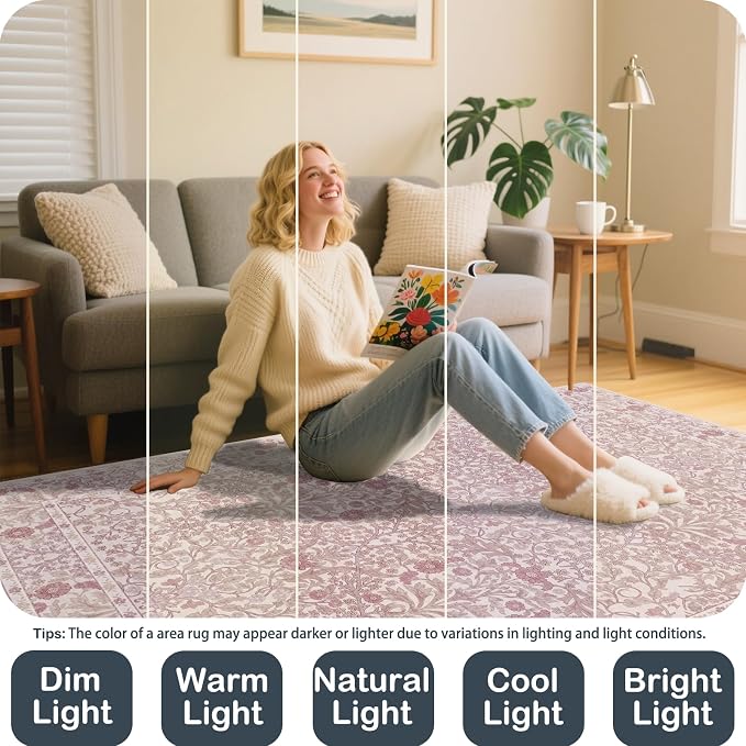 4x6 Area Rug for Bedroom Beside Rug, Laundry Room, Entryway, Kitchen, Washable Non-Slip Low Pile Ultra Soft Stain Resistant Carpet (Pink)