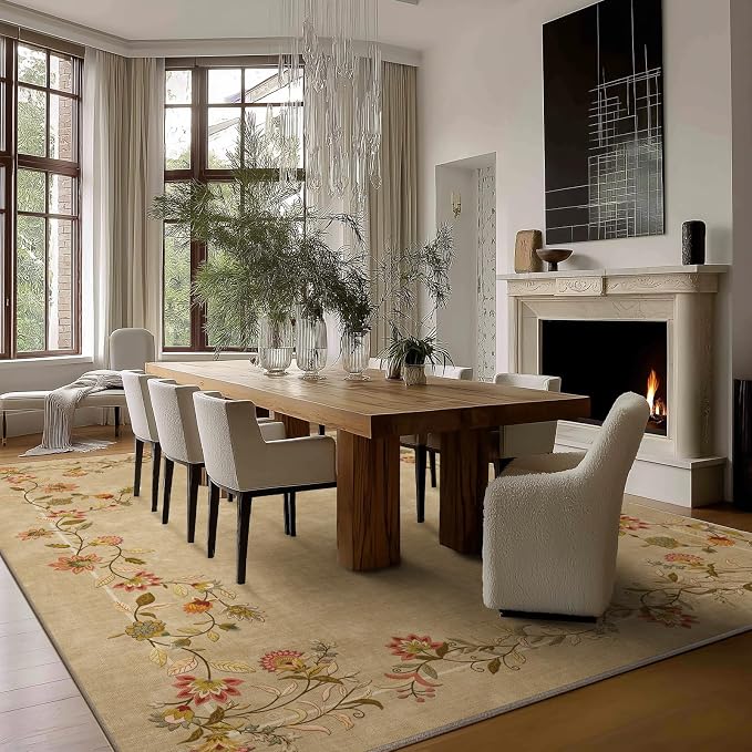 6x9 Area Rugs for Living Room: Washable Bedroom Rug Stain Resistant Non Slip Low Pile Ultra Soft Faux Wool Lightweight Large Rugs for Dining Room Kitchen Farmhouse Nursery Entryway Home Office Indoor