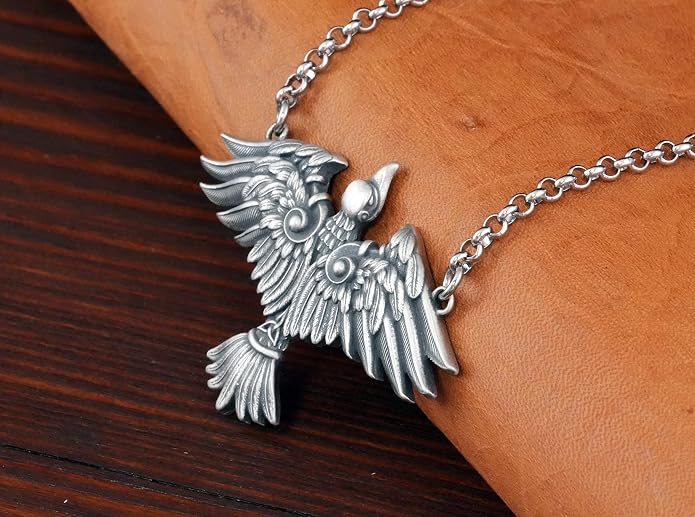 Baldur Jewelry - Viking Raven Crow Bird Necklace - Celtic Norse Odin Bird Raven Hugin Munin Pendant Necklace - Raven Wings Necklace - Raven Jewelry - Raven Skull Pendant - Raven Gifts